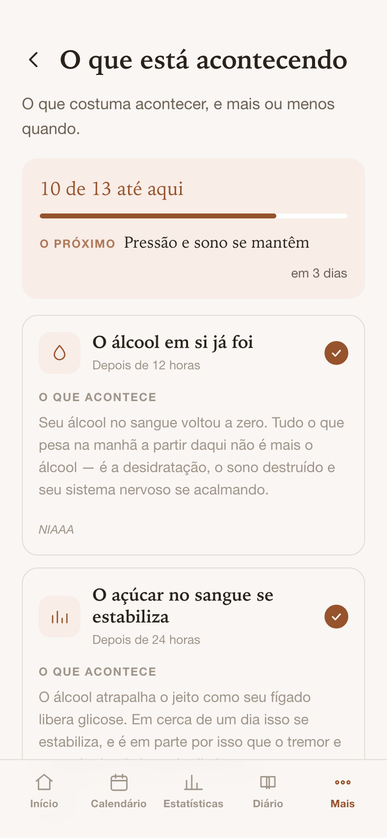 Linha do tempo de saúde com o que muda ao beber menos